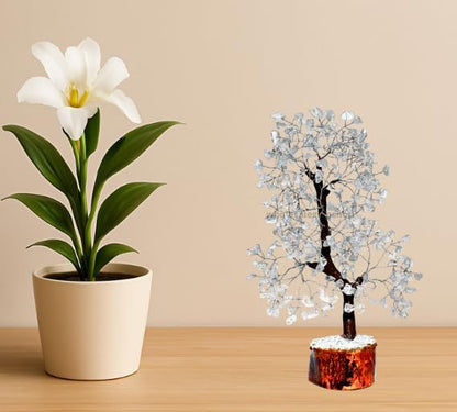 Clear Quartz Silver Wire Artificial Gemstone Tree – Handcrafted Crystal Healing Décor for Home & Office