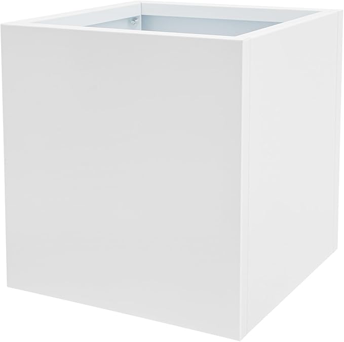 DYNAMI Square Planter Box White Steel Planter,17x17x18in Metal Planter Box Large Cube Plant Pot for Outdoor Plants,Modern Heavy Duty Flower Pot for Patio, Deck, Yard, Garden