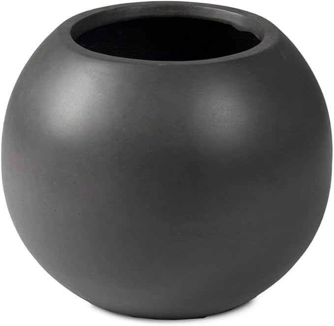 Ash & Ember 24" Round Sphere Charcoal Planter, 46 Gallon Lightweight Fiberstone Composite with Weather-Resistant Finish, Modern Planter Pot for Indoor and Outdoor Plants