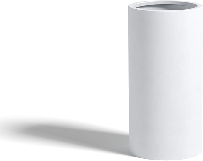 DTY Signature Mount Oxford Tall Outdoor Planter - Medium White 23.6 Inch Height Modern Tall Planter Pot for Indoor & Outdoor Spaces - Stylish Planter for Contemporary Homes and Gardens