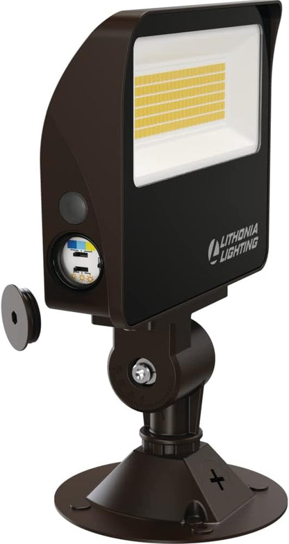 Lithonia Lighting All-in-One LED Flood Light, Waterproof LED Outdoor Light Fixture with Adjustable Brightness and Color Temperature, Yoke or Slipfitter Mount Dusk to Dawn Outdoor Lighting, MVOLT