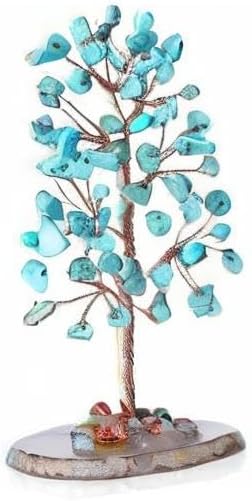 YATOJUZI Green Turquoise Crystal Trees Natural Crystals Stones Gemstones Tree Copper Wire Agate Base Tree of Life Feng Shui Decor Reiki Energy Lucky for Room Desk Home Decors Gifts for Women Men