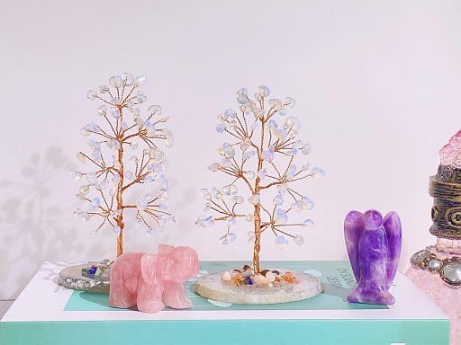 YATOJUZI Opal Crystal Trees Natural Crystals Stones Gemstones Tree Copper Wire Agate Base Tree of Life Feng Shui Decor Reiki Energy Lucky for Meditation Room Desk Home Decors Gifts for Women Men