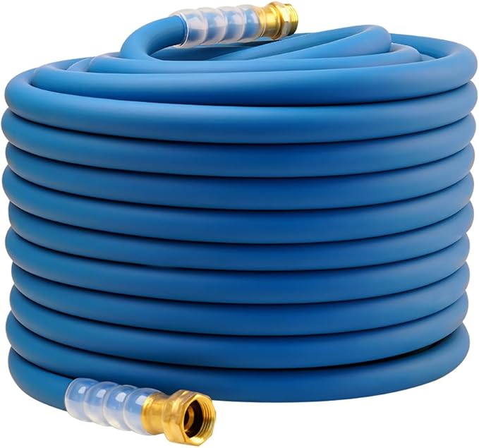 Heavy Duty Premium Garden Hose 150ft x 5/8", 300PSI Working, 1000PSI Burst, Hybrid Rubber Water Hose with Transparent Swivel Handle - Hot/Cold Water - Five Layered Braiding with Brass fittings (Blue)