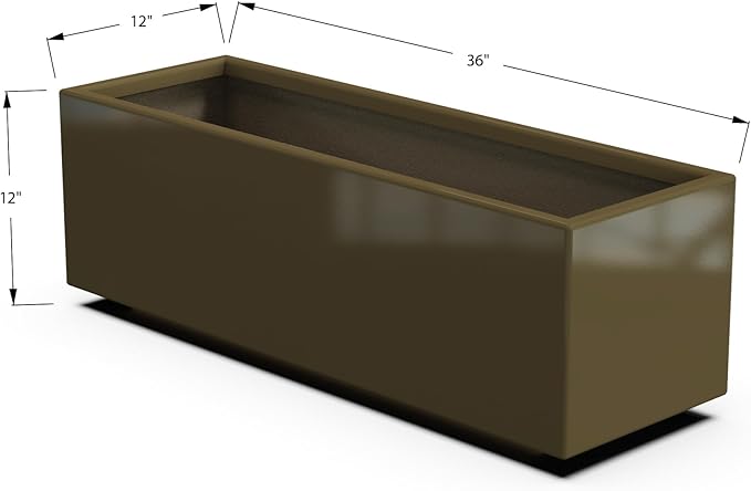 Plantercraft Powder-Coated Aluminum Planter Box - Rectangle - Metal All Weather | Indoor Outdoor | Made in USA | Fully Assembled