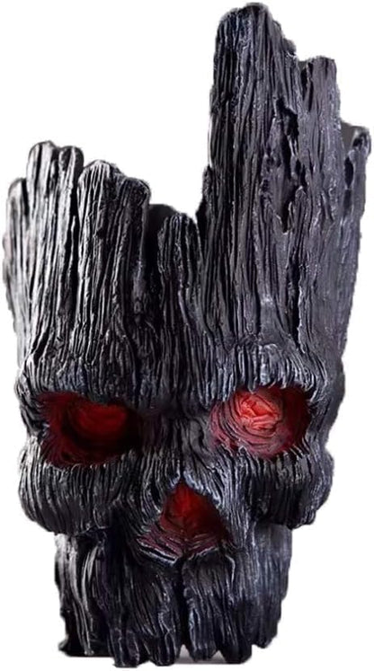 Mikayoo Stump Skull Flower Pot - Treeman Pen Holder & Creative Green Plant Pot - 7" High, 4.7" Wide (Black)