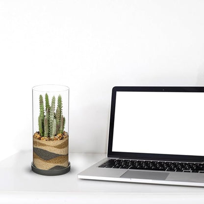 Artificial Succulent in Cylindrical Glass Vase Fake Cactus Plant with Modern Glass Terrarium for Home Decor Farmhouse Hostess Gift