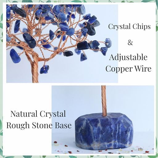 YATOJUZI Blue Sodalite Crystals Tree Natural Crystals Gemstones Base Copper Wire Tree of Life for Positive Energy Reiki Good Luck Home Office Desk Decor Spiritual Gifts Meditation