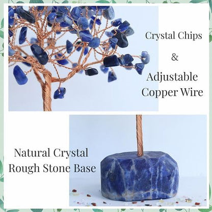 YATOJUZI Blue Sodalite Crystals Tree Natural Crystals Gemstones Base Copper Wire Tree of Life for Positive Energy Reiki Good Luck Home Office Desk Decor Spiritual Gifts Meditation