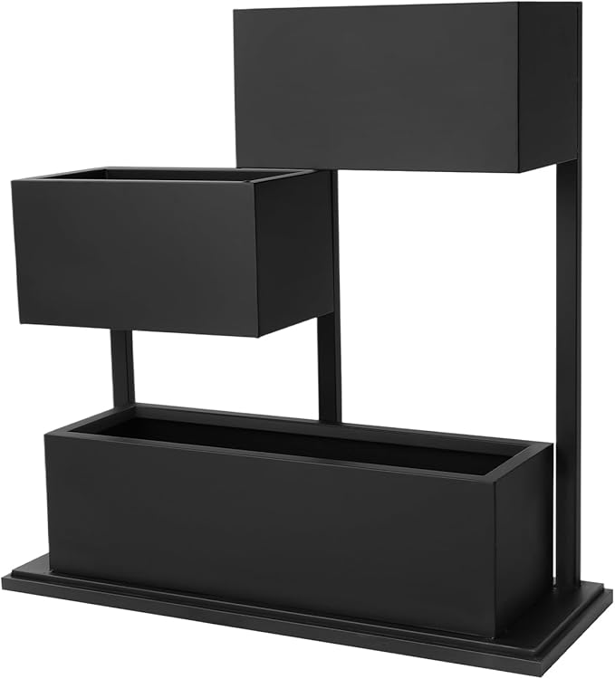 Large Geometric Metal Planter for Outdoor & Garden, 31.5x11.81x27.56 Inch Modern Black Steel Planter with Drainage Holes,Decorative Flower Pot for Yard, Patio, Lobby