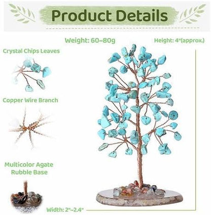 YATOJUZI Green Turquoise Crystal Trees Natural Crystals Stones Gemstones Tree Copper Wire Agate Base Tree of Life Feng Shui Decor Reiki Energy Lucky for Room Desk Home Decors Gifts for Women Men