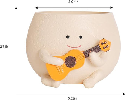 Planter Pot with Drainage Hole Cute Resin Head Planters for String of Pearls Plant Live Unique Guitar Succulent Pots for Indoor Outdoor Plants Gift IdeaI for Christmas (Large)