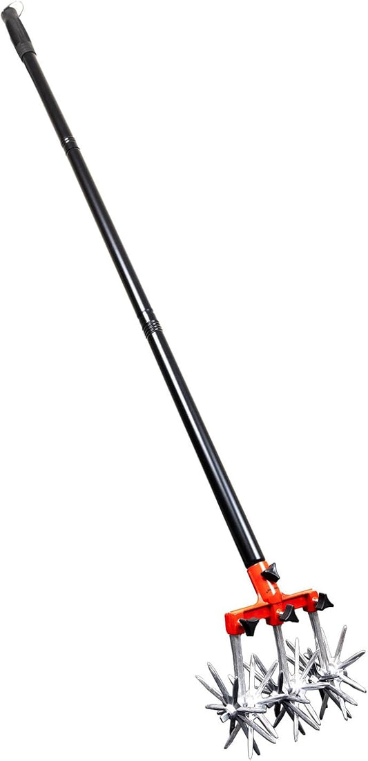 Garden Rotary Adjustable Cultivator Hand Tiller Long Handle Tool for Aerating Weeding Planting and Soil Mixing or Reseeding Grass Lawn Tiller Total and Fertilization Lawn Weed 55 Inch