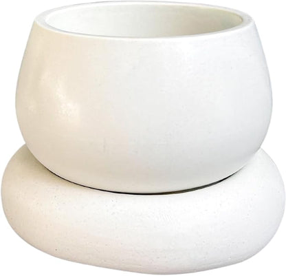 Mini Concrete Planter with Drainage, Cute Plant Pot, Bubble Planter, Decorative Cement Pot, Minimalist Pot with Saucer, Nordic, Chunky Pot (White)