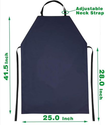 VWELL Waterproof Rubber Vinyl Apron 41.5" Heavy Duty Work Apron Durable with Adjustable Bib Apron for Dishwashing,Grooming 2Packs(no pocket)