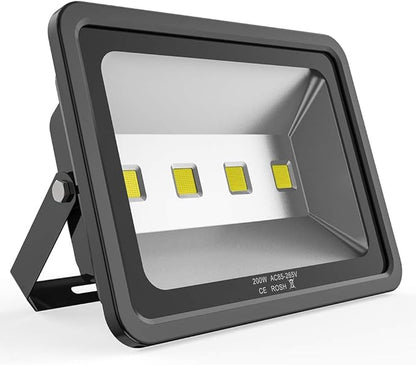 200W LED Flood Lights 6000K Daylight White Lighting Fixtures Super Bright 20000lm Outdoor Security Lights IP66 Waterproof 110-285V Commercial Industrial Lighting Fixtures