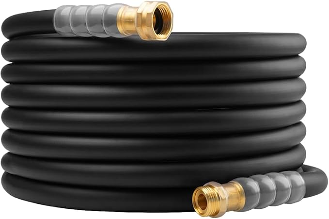 Heavy Duty Premium Garden Hose 25ft x 5/8", 300PSI Working, 1000PSI Burst, Hybrid Rubber Water Hose with Transparent Swivel Handle - Hot/Cold Water - Five Layered Braiding with Brass fittings (Black)