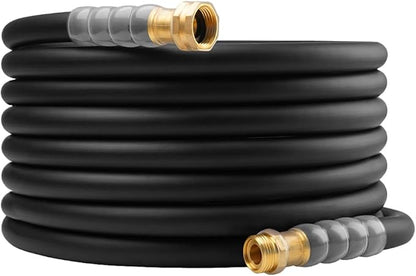 Heavy Duty Premium Garden Hose 25ft x 5/8", 300PSI Working, 1000PSI Burst, Hybrid Rubber Water Hose with Transparent Swivel Handle - Hot/Cold Water - Five Layered Braiding with Brass fittings (Black)
