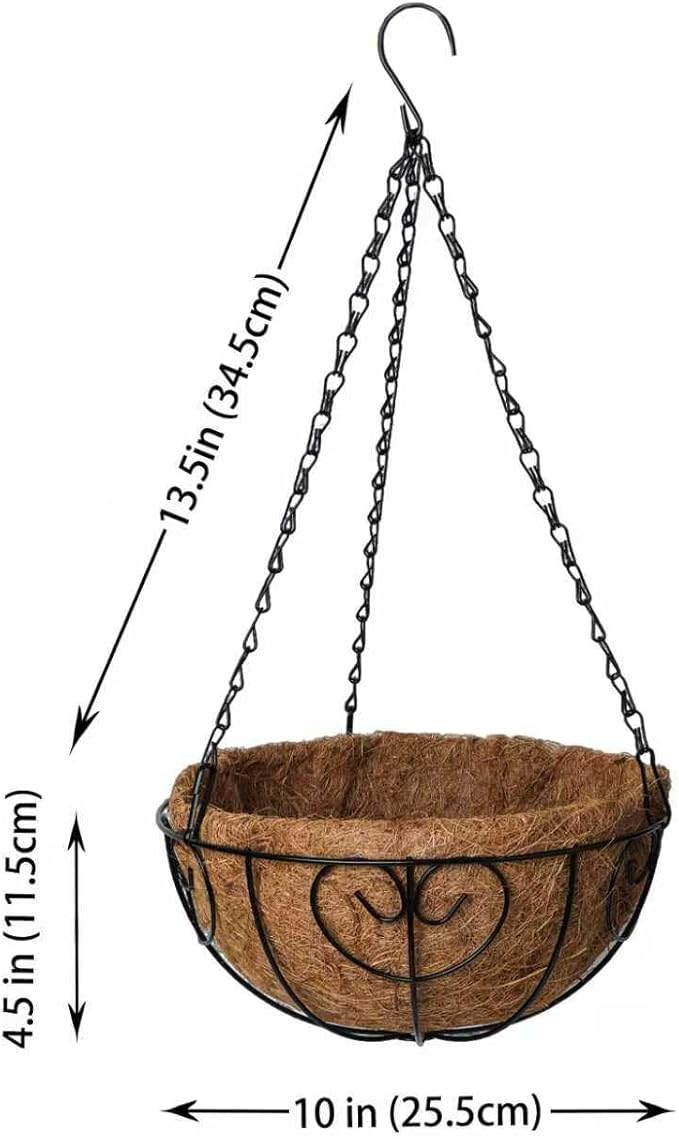 3-Pack Hanging & Wall-Mounted Plant Baskets with Natural Coconut Fiber Liner, Decorative Planters for Home Garden Patio Yard (3Pack HeartHanger, 10Inch)