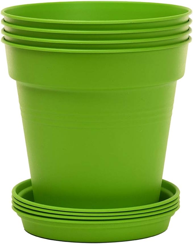 Mintra Home Garden Pots 4pk - Flowers, Herbs, Plants, Indoor, Outdoor, Colorful, Wholesale, Bulk (Light Green, 19cm Diameter (7.5in))