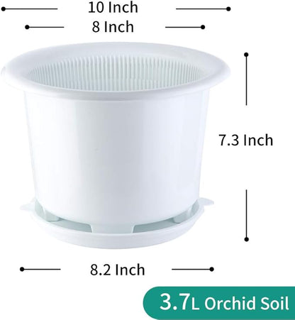8 Inch Orchid Pots with Holes and Saucers,Double Layer Plastic Large Orchid Planter Pot,Flower Pots for Indoor Outdoor Flower Plants,Orchids,Herbs,Snake Plants and Succulents