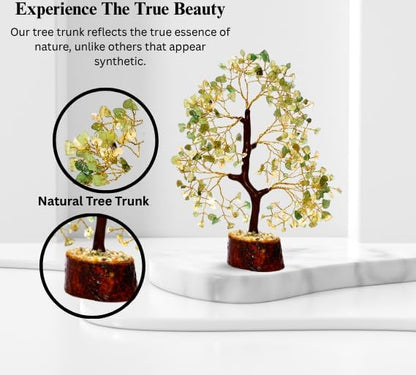 Green Jade Crystal Tree with Golden Wire – Handcrafted Gemstone Bonsai for Healing, Décor & Feng Shui
