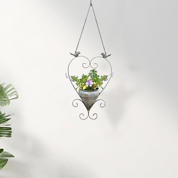 Metal Hanging Planters for Indoor Outdoor Plants Hanging Planter with Bird Figurines Hanging Planters Pot for Wall or Window,Garden Patio or Indoor Decor