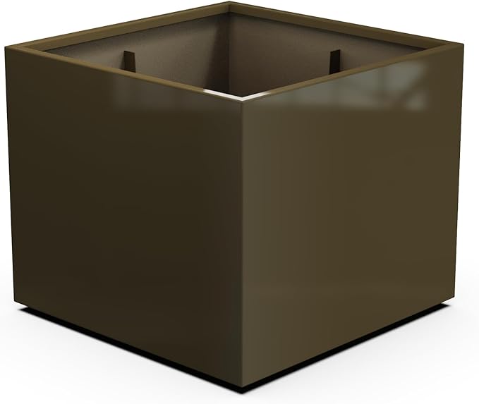 Plantercraft Powder-Coated Aluminum Planter Box - Square Cube - Metal All Weather | Indoor Outdoor | Made in USA | Fully Assembled