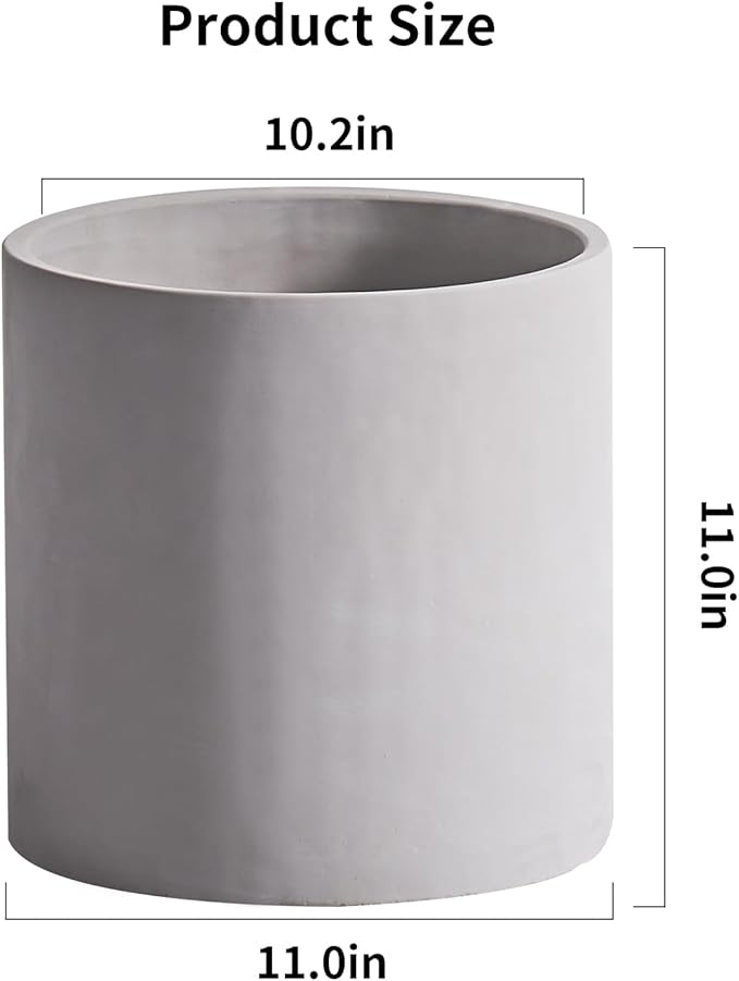11 Inch Pot for Plants, Large Cement Planter with Drainage Hole, Mid-Century Modern Concrete Flower Pots for Home Decor, Office & Outdoor (Gray)
