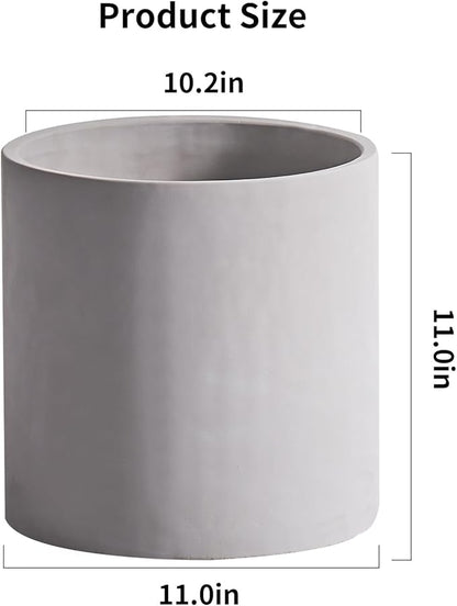 11 Inch Pot for Plants, Large Cement Planter with Drainage Hole, Mid-Century Modern Concrete Flower Pots for Home Decor, Office & Outdoor (Gray)