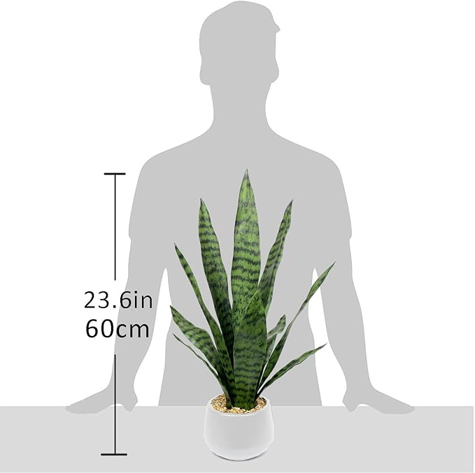 Ollain Artificial Plant 23.6" Fake Snake Plant Faux Plants Green Fake Succulent Potted for Bathroom Shelf Decor Desk Plant Home Office Decor