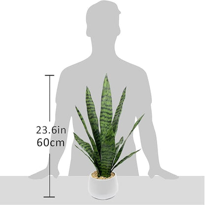Ollain Artificial Plant 23.6" Fake Snake Plant Faux Plants Green Fake Succulent Potted for Bathroom Shelf Decor Desk Plant Home Office Decor