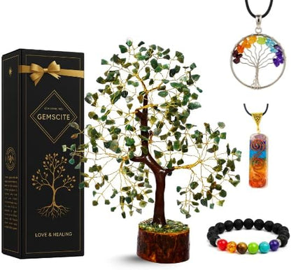 Green Aventurine Gemstone Tree with Golden Wire – Feng Shui Crystal Bonsai for Abundance, Healing & Décor