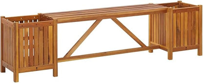 vidaXL Patio Bench with Integrated Flower Planters, Solid Acacia Wood, Light Oil Finish, Weather-Resistant, Ideal for Outdoor Garden, Patio, or Deck