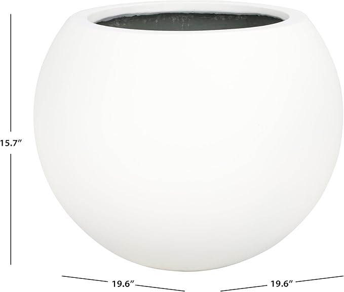 SAFAVIEH Outdoor Patio Furniture Kenslia White Concrete Ficonstone Round Planter Pot (Fully Assembled)