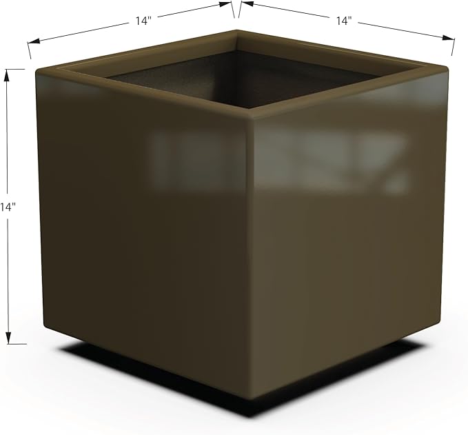Plantercraft Powder-Coated Aluminum Planter Box - Square Cube - Metal All Weather | Indoor Outdoor | Made in USA | Fully Assembled