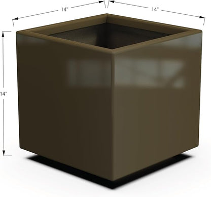 Plantercraft Powder-Coated Aluminum Planter Box - Square Cube - Metal All Weather | Indoor Outdoor | Made in USA | Fully Assembled