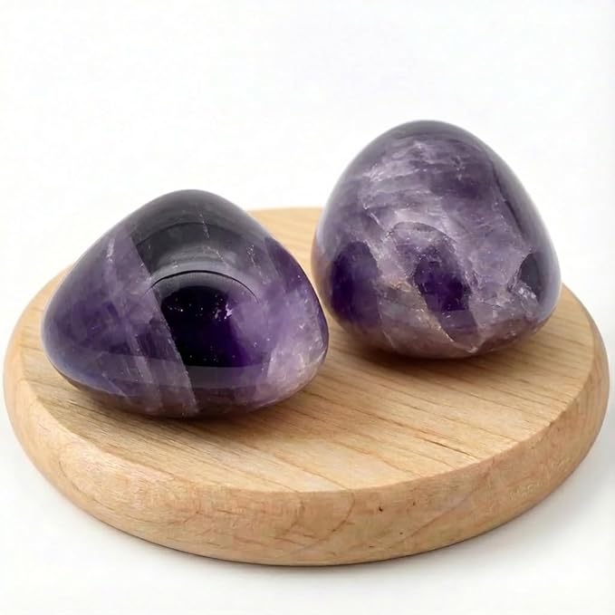 Polished Amethyst Crystal Stones - 2 Pcs of 1.2" Worry Stone for Anxiety, Pocket Palm Stone Super Large Handpicked Natural Tumbled Gemstones for Meditation, Reiki, Chakra Healing, Home Decor