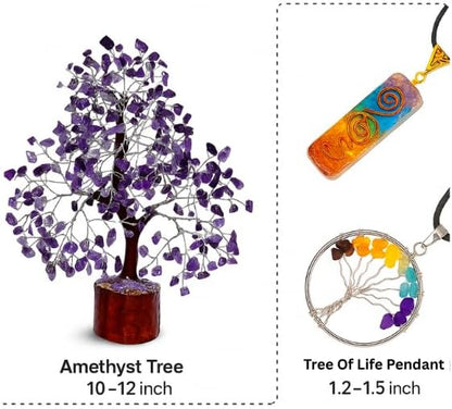 GEMSCITE Amethyst Crystal Tree with Silver Wire – Handmade Gemstone Bonsai for Healing, Meditation & Elegant Home Decor