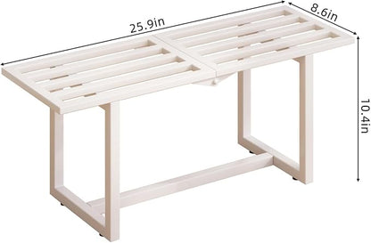 2 Pack Metal Plant Stand Indoor, Outdoor Iron Plant Shelf, Heavy Duty Slatted Display Shelf for Patio Balcony Garden Living Room Load Bearing 330 LB 26" L x 10.4" H x 8.6" W 1 Tier White