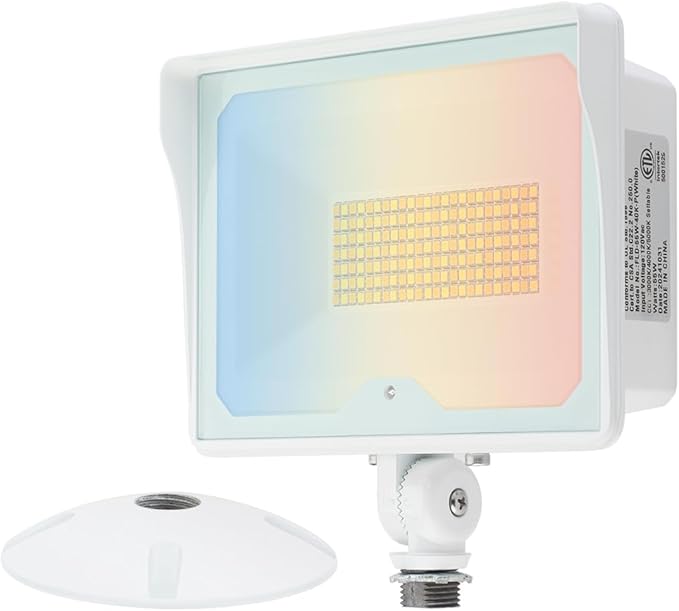 kadision 55W White LED Flood Light with Dusk-to-Dawn Photocell, 3000K/4000K/5000K Selectable, 120V 6600lm IP65 Waterproof Knuckle Mount Outdoor Security Lights, ETL Listed