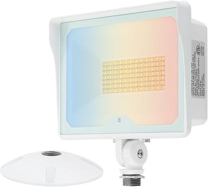 kadision 55W White LED Flood Light with Dusk-to-Dawn Photocell, 3000K/4000K/5000K Selectable, 120V 6600lm IP65 Waterproof Knuckle Mount Outdoor Security Lights, ETL Listed