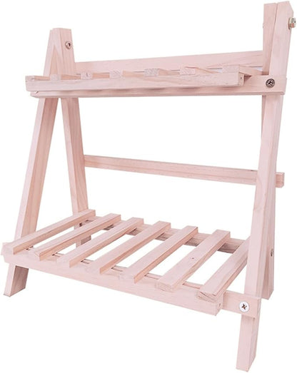 2 Tiers Plant Stand Bamboo, Tabletop Bamboo Succulent Plant Stand for Window Sill Plant Shelf, Rack Flower, Pot Holder, Desk Tiered Succulent Pot Holder(Pink)