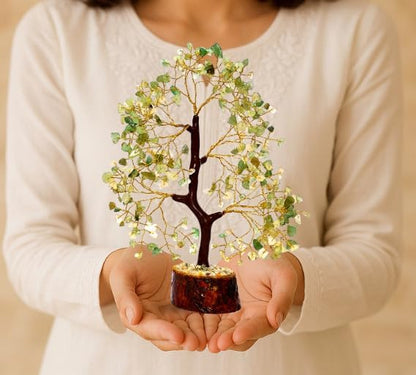 Green Jade Crystal Tree with Golden Wire – Handcrafted Gemstone Bonsai for Healing, Décor & Feng Shui
