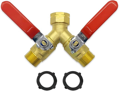 Hooshing Garden Hose Splitter 2 Way Heavy Duty Brass Full Flow Hose Connector with Long Handle 3/4" GHT Thread
