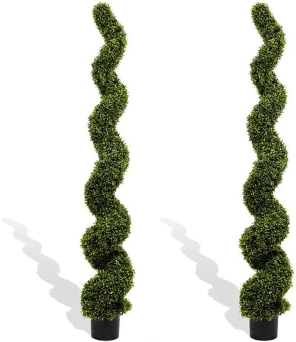 THE BLOOM TIMES 6ft Tall Spiral Topiary Trees Artificial Outdoor Set of 2, Large Faux Boxwood Fake Plants Outside UV Resistant for Front Porch Planter Garden Patio Decor 6 Foot