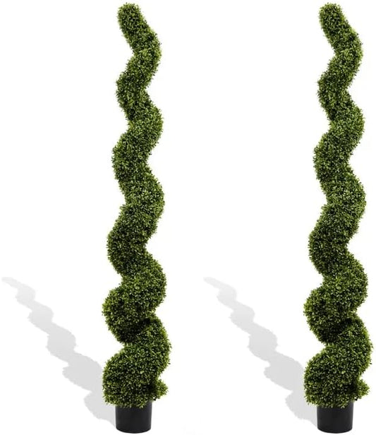 THE BLOOM TIMES 6ft Tall Spiral Topiary Trees Artificial Outdoor Set of 2, Large Faux Boxwood Fake Plants Outside UV Resistant for Front Porch Planter Garden Patio Decor 6 Foot