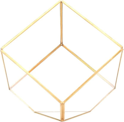 Gold Geometric Shape Succulents Plant Flowerpot, Glass Planter with Copper Bar, Modern Home Table Decoration for Succulents Ferns Cacti, Transparent Glass Container for Garden Offi