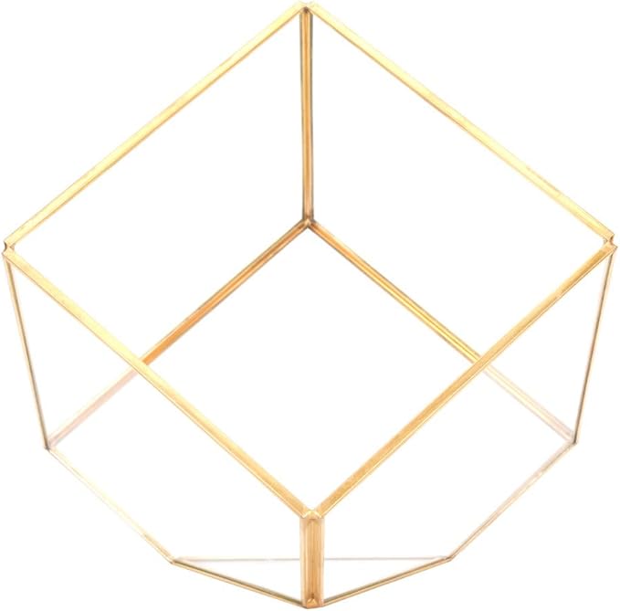 Gold Geometric Shape Succulents Plant Flowerpot, Glass Planter with Copper Frame, Modern Home Table Decoration for Succulents Ferns Cacti, Transparent Glass Planter for Office