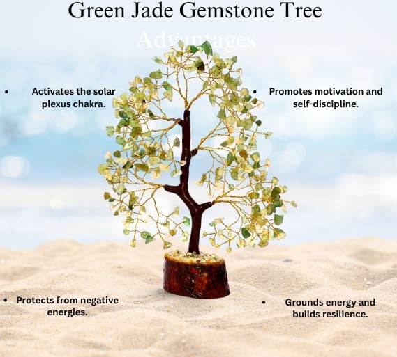 Green Jade Crystal Tree with Golden Wire – Handcrafted Gemstone Bonsai for Healing, Décor & Feng Shui